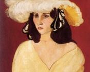 戴白色羽毛帽子的女人 - 亨利·马蒂斯